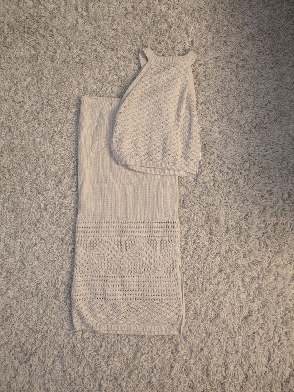 Knit Halter Top And Skirt Set Cream